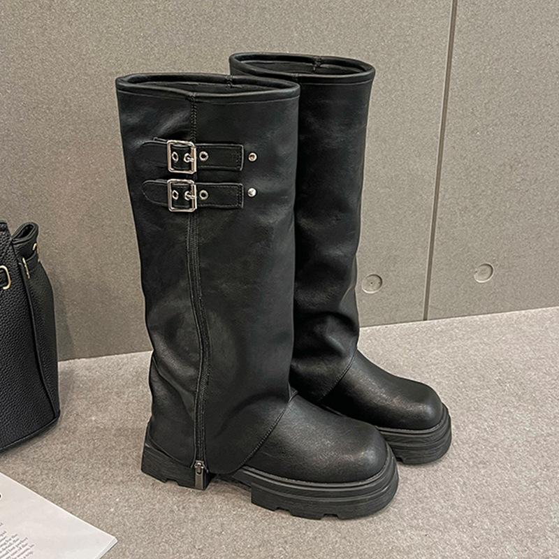 Boots Women's thick-soled height-increasing high boots 2025 new knee-length boots Small pants muffin-bottom knight