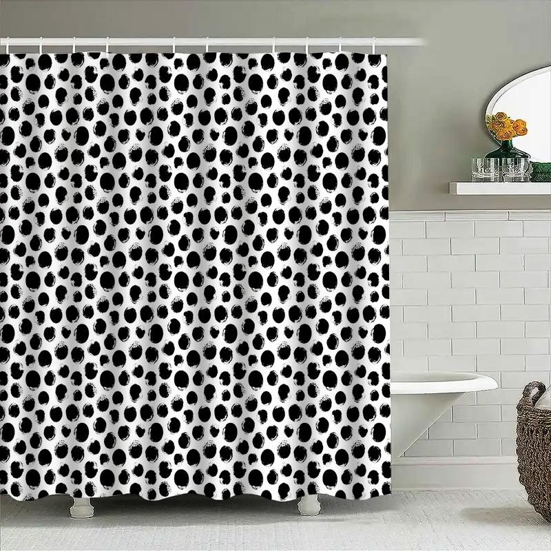 Boho Shower Curtain Dots Patterned Fabric Waterproof Bathroom Decor Vintage Farmhouse Modern Simple Black White Backdrop