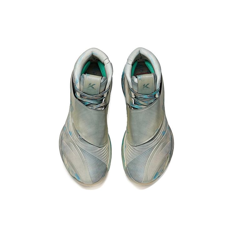 Anta KT6 Qianli Jiangshan Absorption des Chocs Antidérapantes Résistantes à l'Usure Chaussures de Basket Montantes Homme Chaussures de Basket Gris Bleu 112111101-15