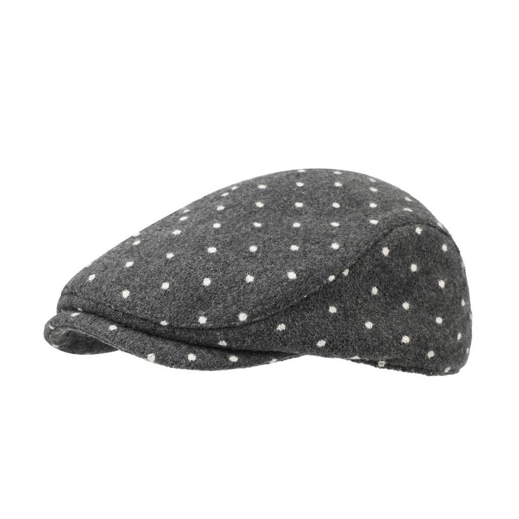Black polka dot hat woolen beret female autumn and winter face small bud hat big head circumference painter hat
