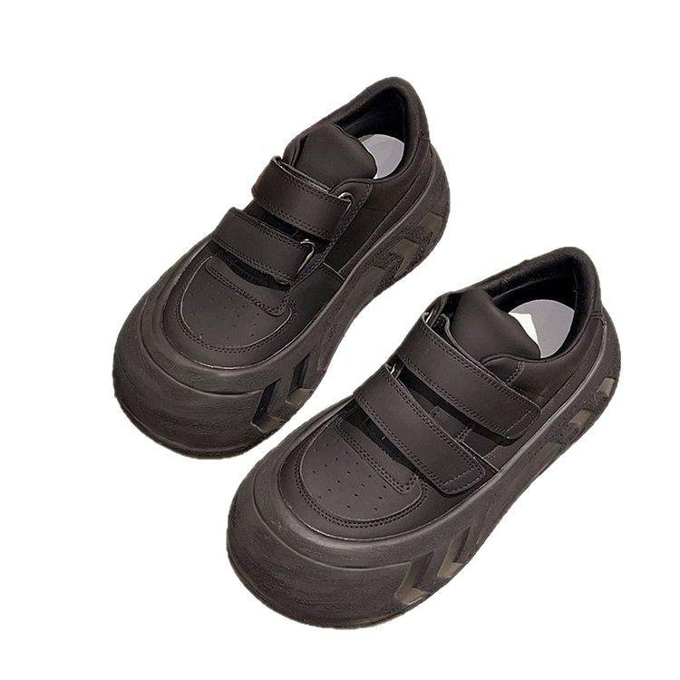2025 Foreign Trade New INS Trendy Shoes Leather Surface Women's Shoes Women's Thick Sole Heightening Student Shoes White Shoes Velcro