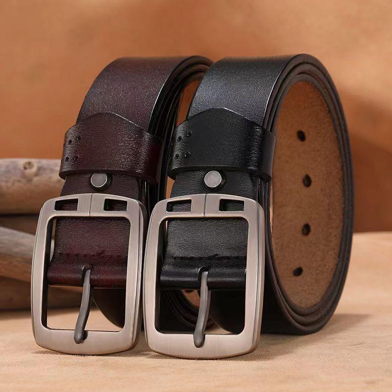 Men Stylish Genuine Leather Belt With Square Alloy Buckle For Daily Wear Office