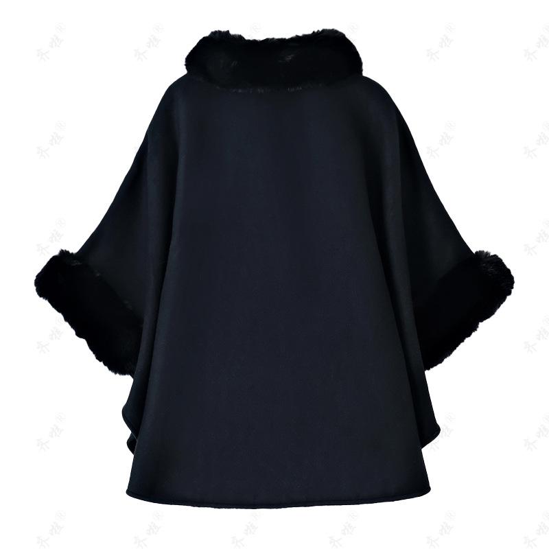 Women's Fox Fur Collar Wool Cape - Lace-up, Plus Size, Autumn/Winter Shawl.