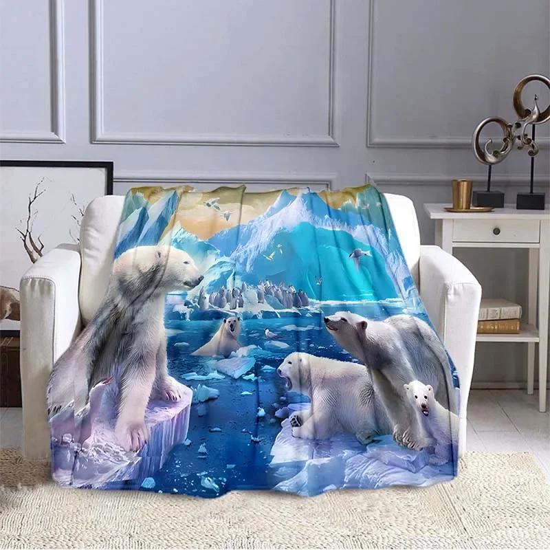 

Cute Cartoon Animal Polar Bear Blanket 3D Printed Animal Pattern Flannel Throw Blankets Home Couch Printed Soft Warm Bedspreads 80x120cm