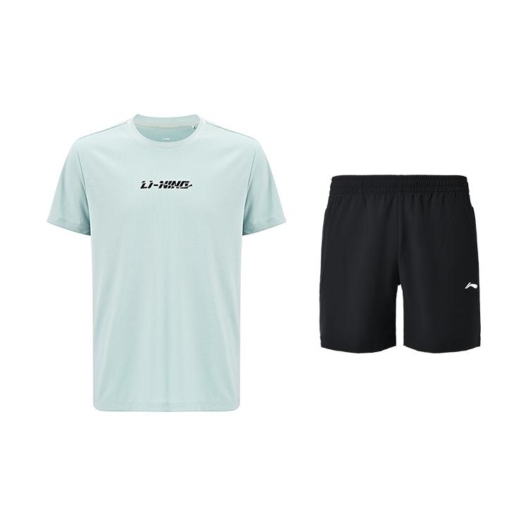 

Li-Ning Fashionable Daily Moisture-Wicking Quick-Dry T-Shirt Classic Versatile Breathable Shorts Casual Sports Suit ATSV609-3+AKSU789-3 S