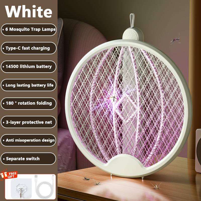 

3 In1 Foldable Electric Mosquito Killer Fly Swatter Trap USB Rechargeable Mosquito Racket Insect Killer With UV Light Bug Zapper