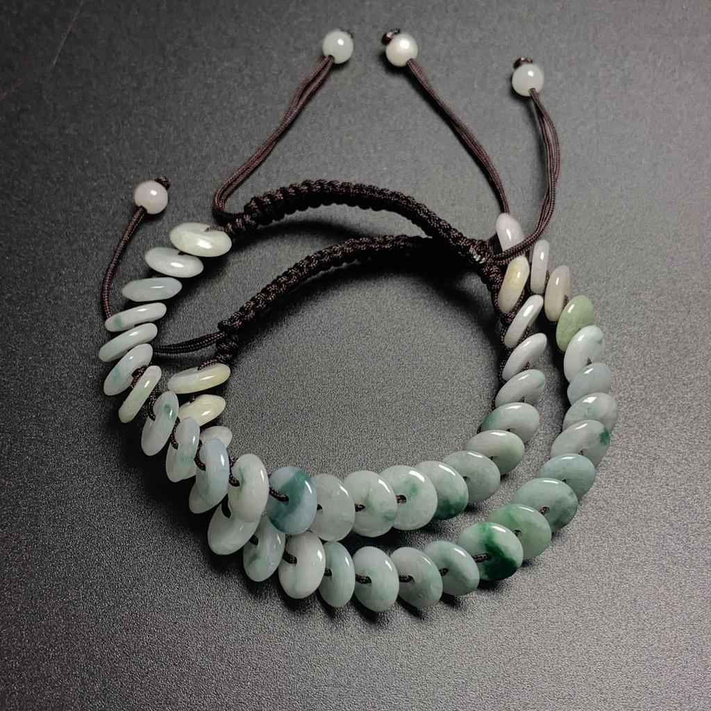 Hand-Woven A-Grade Burmese Jade Ping An Kou Bracelet with Ice Seed and Floating Flowers for Men and Women