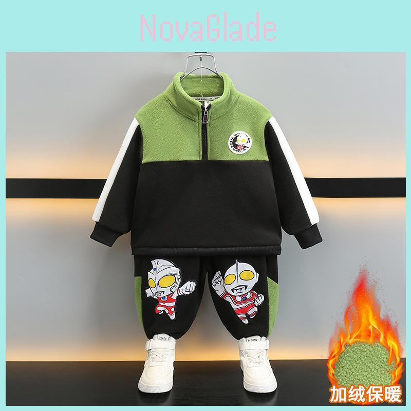 Cozy Ultraman Boys Autumn Winter Set Soft Thick Fleece Jacket And Pants For Kids 3 To 8 Years