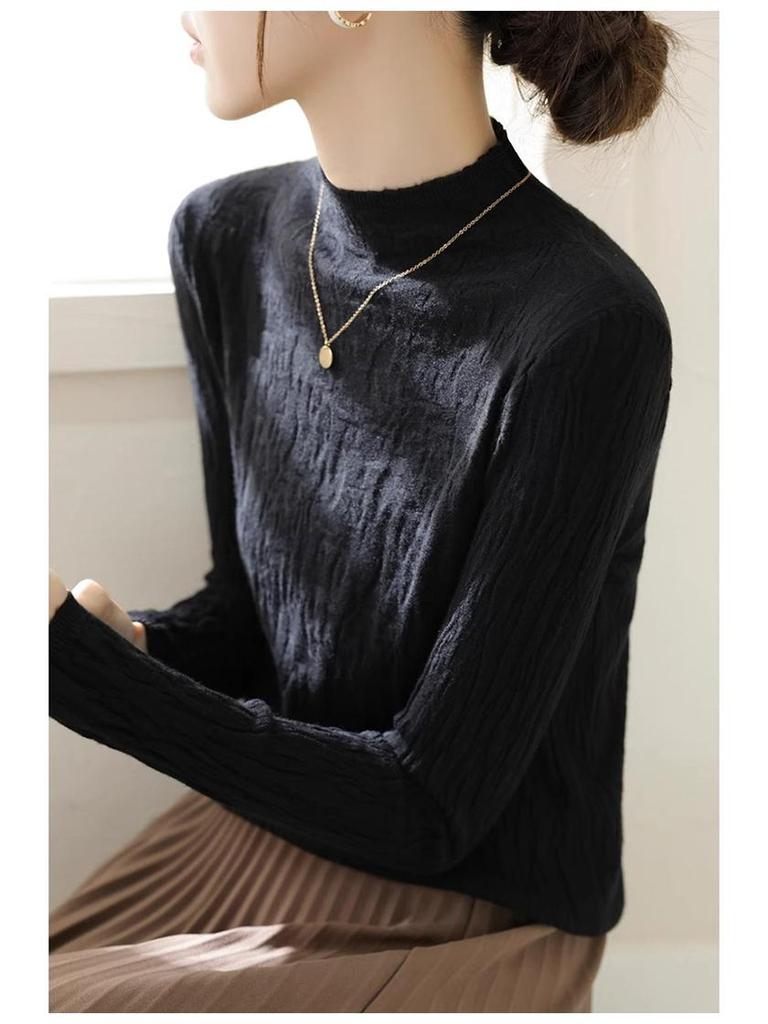 Women's High-Quality Textured Winter Sweater with Half-High Collar and Long Sleeves