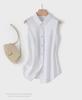 Women's White Sleeveless Chiffon Vest Top with Collar for Layered Wear