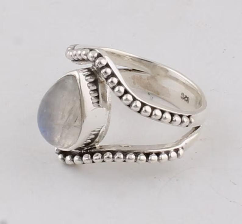Moonstone Gemstone Ring Solid Stone 925 Sterling Silver White Fire Stone Ring for Womens Gift Idea Gemstone Jewelry 4.3 Gms Approx