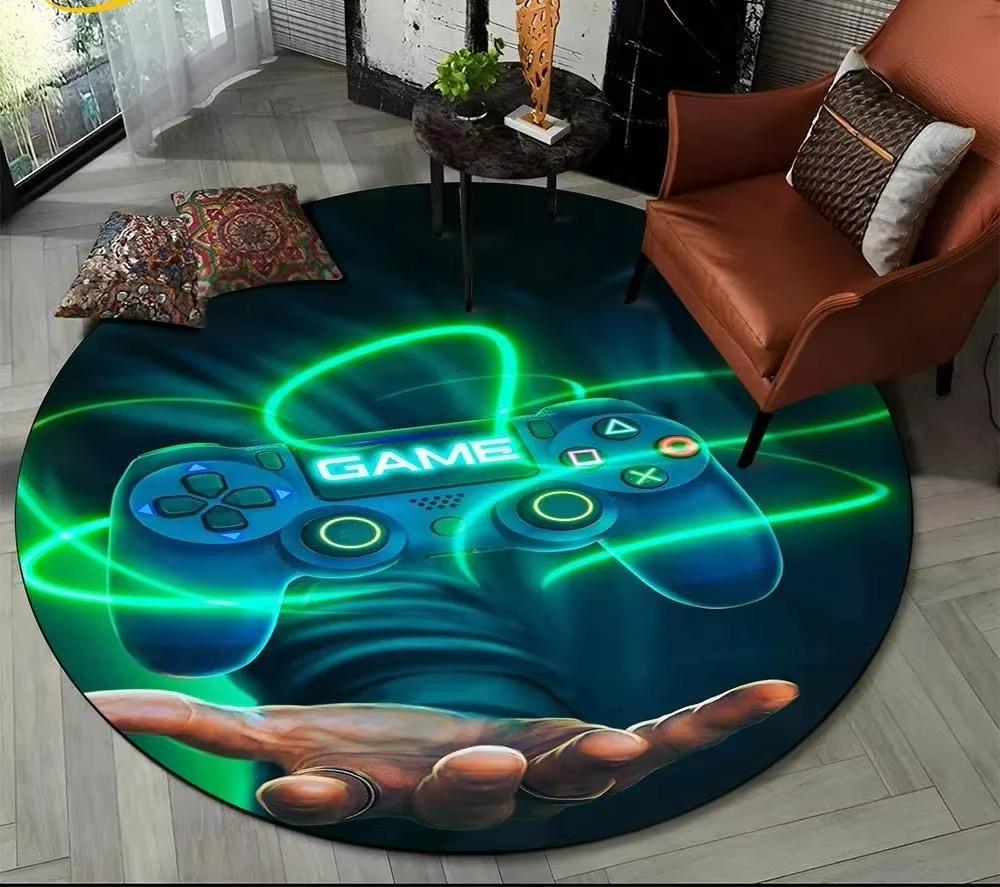 Cartoon Game Controller Round Carpet Non Slip Circle Child Play Mat Washable Rugs for Gamer Bedroom Decor Entrance Doormats