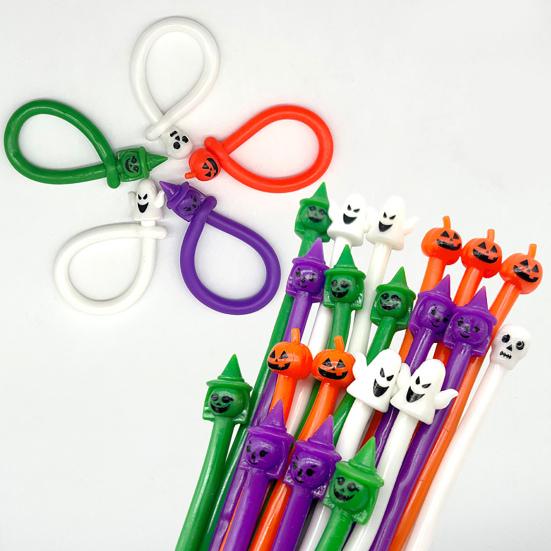 5/10Pcs Halloween Stretchy String Sensory Toy Pumpkin Witch Ghost Skull Stretchy Noodle Stress Anxiety Relief TPR Elastic Rope Fidget Toy Party Favors