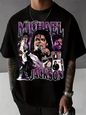 Sommer Unisex Kinder MJ Michael Jackson Muster Buchstaben Druck Baumwolle Rundhals T-Shirt Neutral Hip Hop Weich Atmungsaktiv Kurzarm