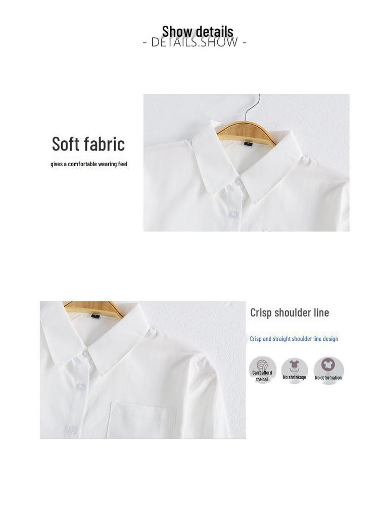 Japanisches JK-Schuluniform-Langarmhemd, weiß, mit spitzem und eckigem Kragen, blickdicht