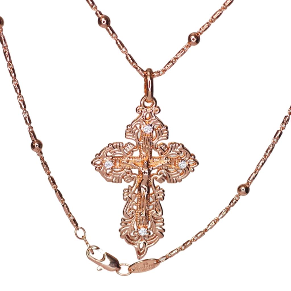 Rose Gold Italian Craftsmanship Exquisite Lace Zircon Cross Necklace Jewelry Gifts for Women