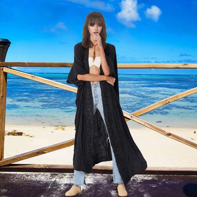 Lady Beach Cardigan Apsauginis kremas nuo UV spindulių ilgomis rankovėmis nėriniai Bohemiško stiliaus bikinio pridengimas Plonas blauzdos ilgio atostogos Kasdienio laisvalaikio stiliaus paltas