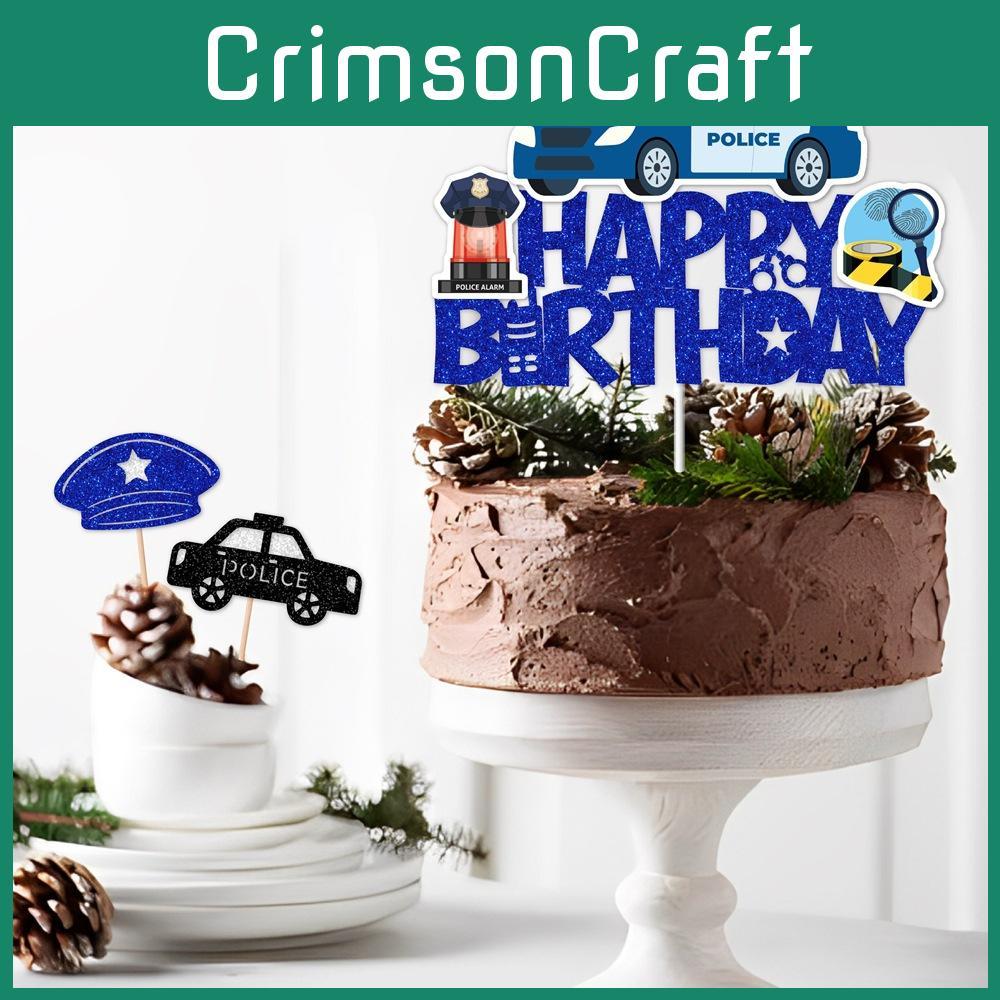 Police Children Themed Birthday Cake Paper Plugin Set Party Props Decoration
