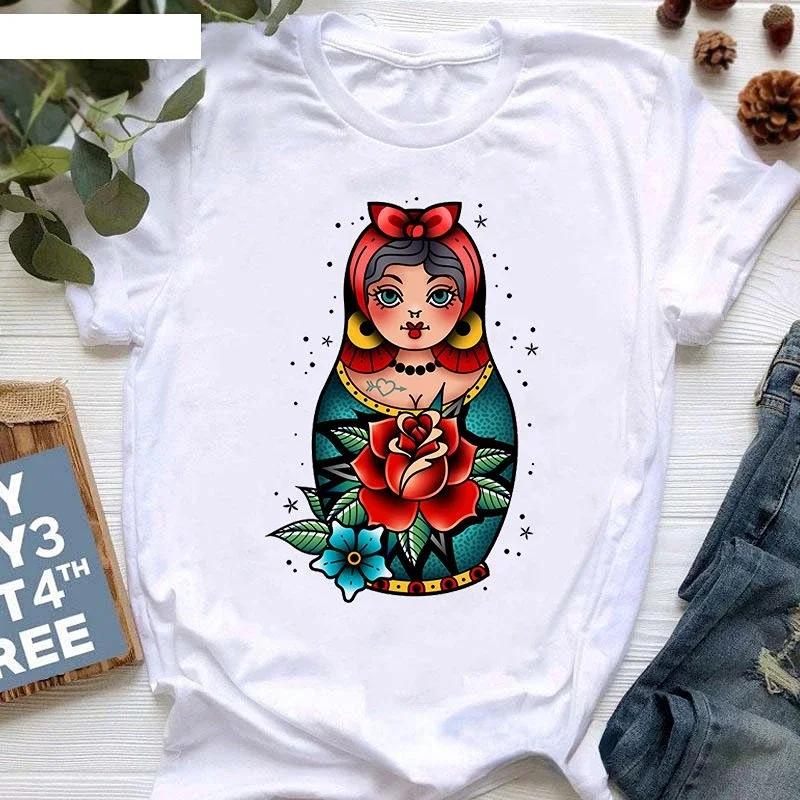 Matryoshka Doll T Shirt 2023 Funny Summer Fashion Tshirt Russian Doll T-Shirt Women White Casual T Shirt Female Harajuku Shirt
