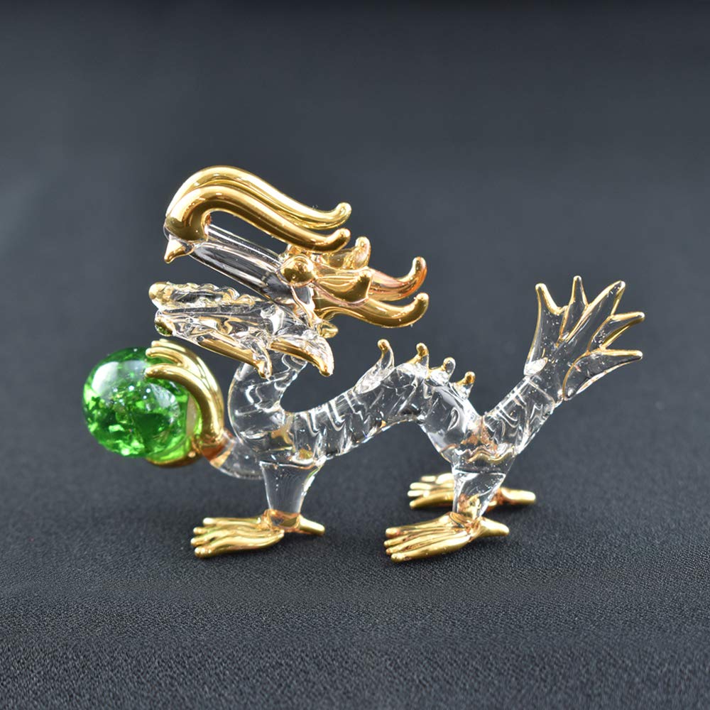 Four Cart Handmade Glass Feng Shui Good Health Dragon Statue, 2-inch X 3-Piece Set