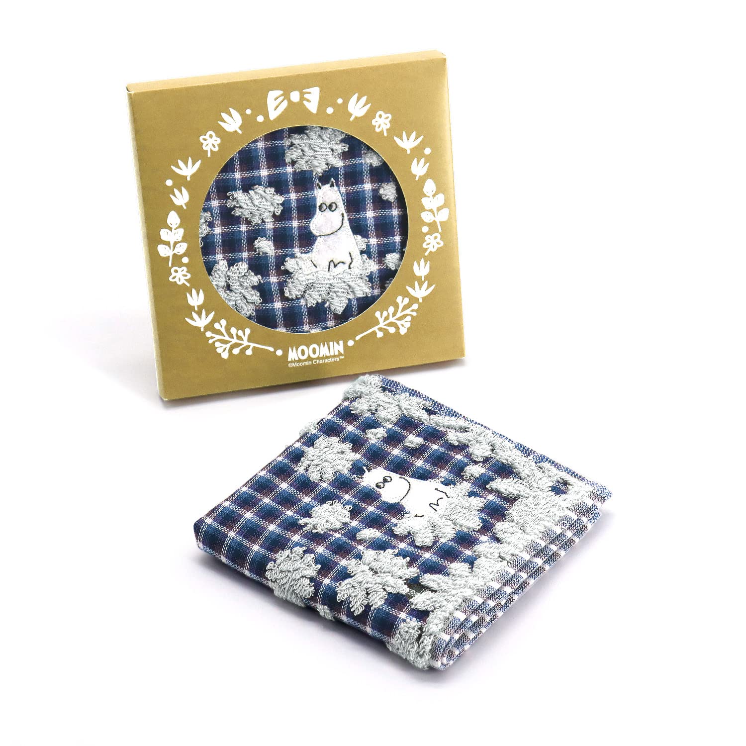Moomin Check Flower Towel Moomin Fluffy Cotton Gauze 25 x 25 cm Handkerchief, Blue, Packaged, Pile, 47-2740080, Approx.
