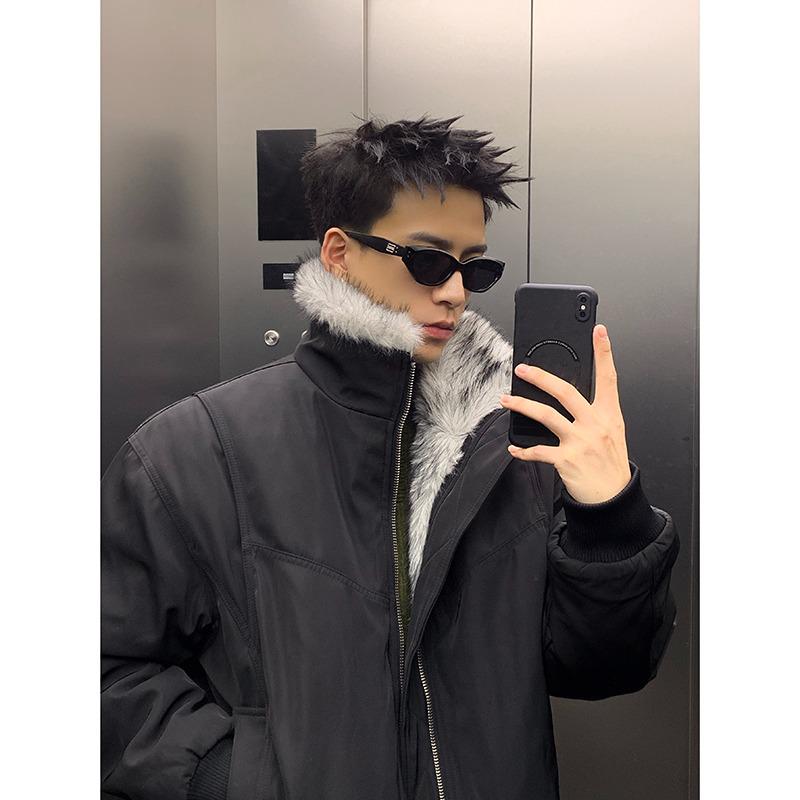 

Men s American Retro Fur Collar Cotton Flight Jacket - Thick, Loose Fit for Autumn/Winter L чорний