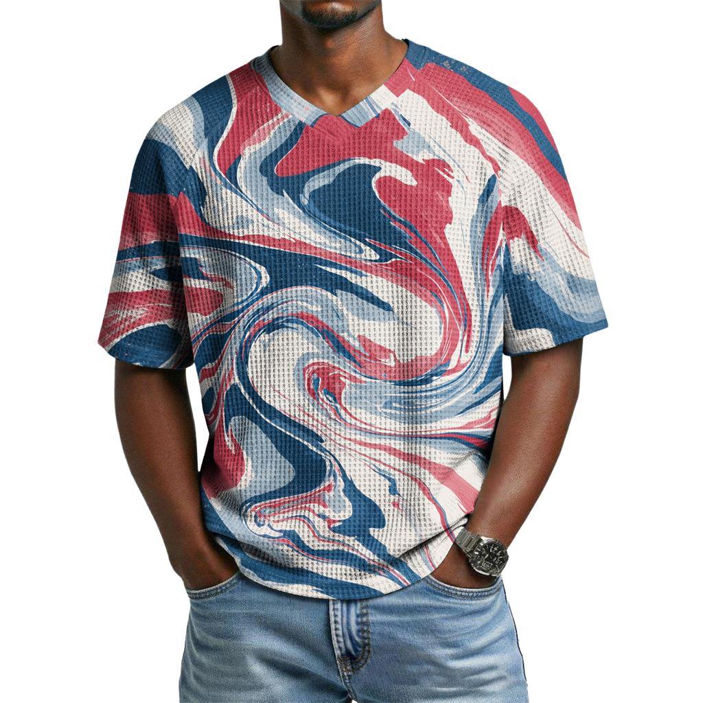 Men's Casual V-Neck Raglan Short-Sleeve Top