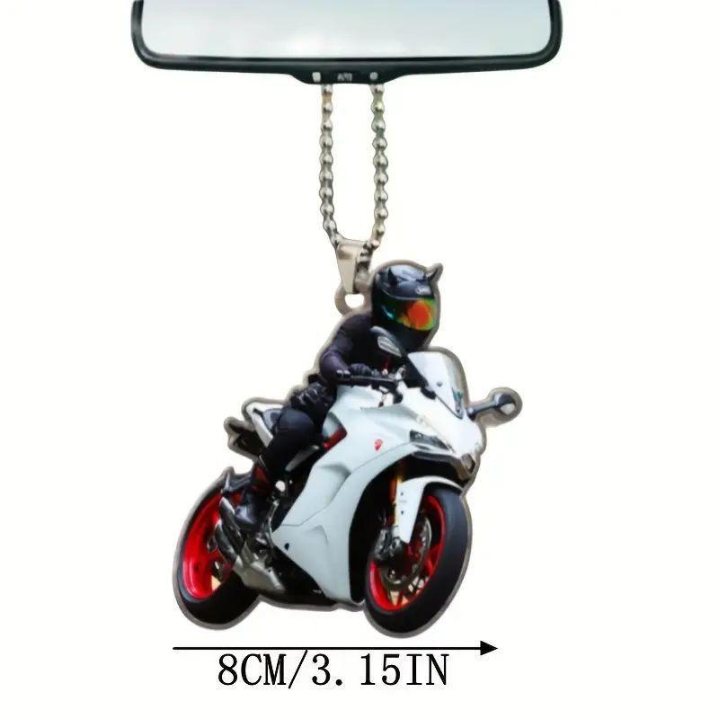 Colorful 2d Motorcycle Acrylic Car Hanging Pendant Stylish Cartoon Design For Decorative Gifts