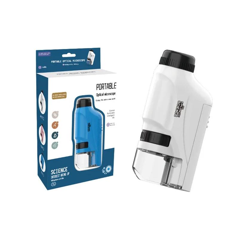 Handheld Pocket Microscope 60X 120X Magnification With Phone Clip LED Light Kids Science Educational Toy For Outdoor Study