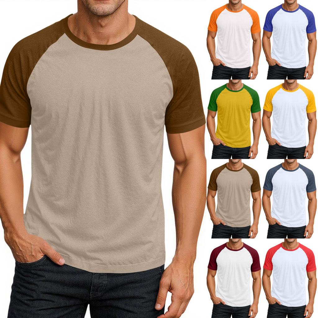 Men's Round Neck Contrast Color Raglan Short Sleeve Top T-shirt