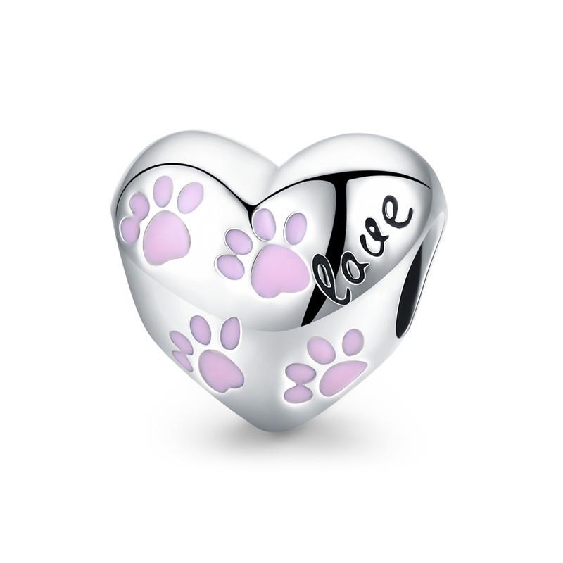 Bracciale Everlove in Argento Sterling s925 con Smalto Colorato a Forma di Zampa con Perline di Gatto e Cane