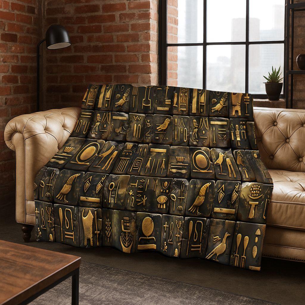 Ancient Egyptian Hieroglyphic Symbols Carved Murals Flannel Blanket,Cozy Soft Throw Blanket for Home Bedroom Bed Sofa Cover Gift