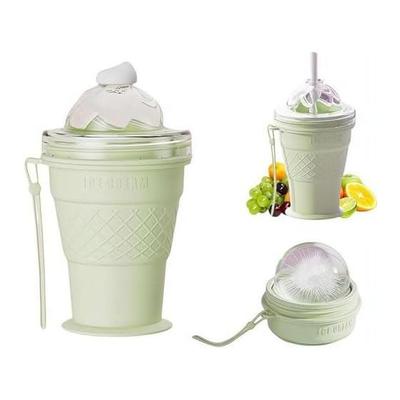 2-in-1 Ice Ball Maker Cup, Silicone, Foldable, Leak-proof Lid & Straw Included, Dual Function, Ice Making & Beverage, Portable Ice Hockey Cup, Ice