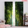 2pcs,2D Plane Printing Contemporary Curtains Bamboo Forest Burst Polyester Fabric (without Rod) Festive Use for Bedroom, Living