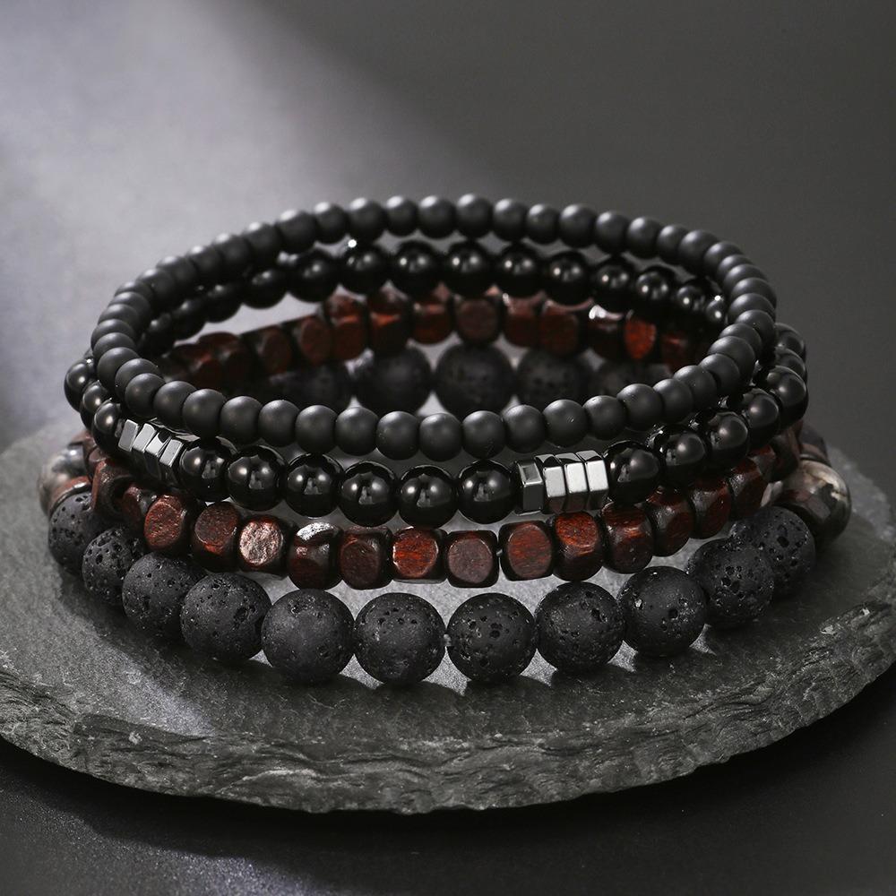 Black Matte Copper Inlaid Zirconium Diamond Ball Flying Saucer Long Bracelet Bracelet Set Wholesale Men's Woven Bracelet