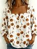 New Xiyin Summer T-Shirt Women's Printed Square Neck Button Bubble Sleeve Women's Top Women's