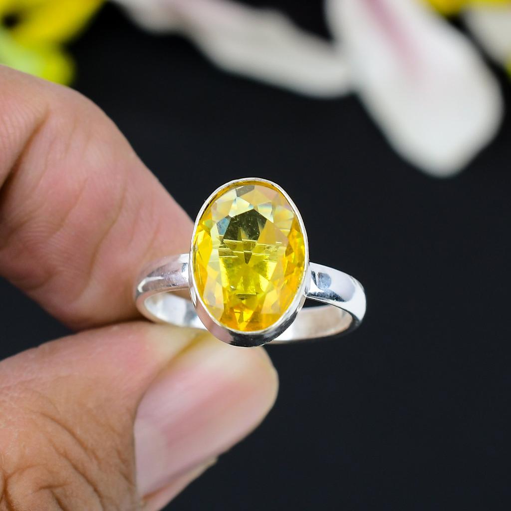 Citrine Gemstone Handmade 925 Sterling Silver Jewelry Ring Size 8 KG-354