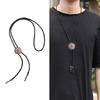 Men's Western Vintage Flower Pattern Metal Pendant Bolo Tie Adjustable Leather Rope Necktie Jewelry Necklace Shirt Chain