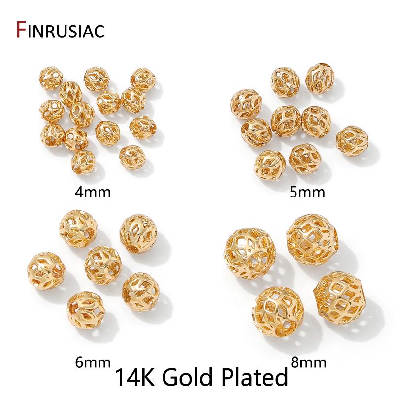 

4/5/6/8mm 14K Gold Plated Hollow Round Spacer Beads,Brass Separators Beads For DIY Bracelet Making,Supplies For Jewelry 4mm-20 pieces