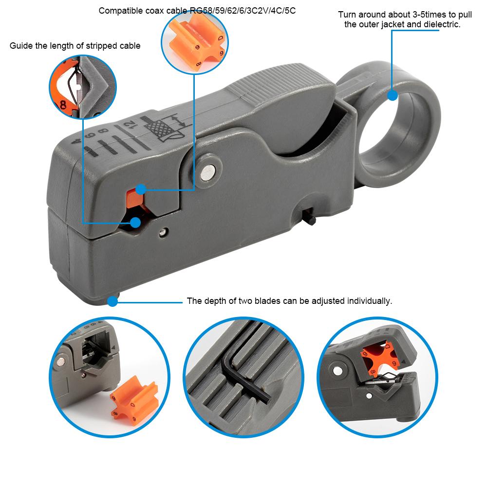 Multifunctional Coaxial Cable Stripper Rotary Stripping Network Cable Video Cable Stripper Cutter Electrician Tool