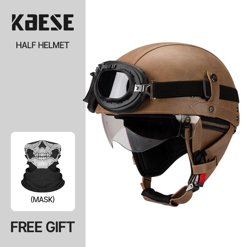 Vintage Half Face Motorcycle Helmet Motorbike Helmets Men Women Unisex Scooter Summer Helmet Black Brown DOT Approved Casque