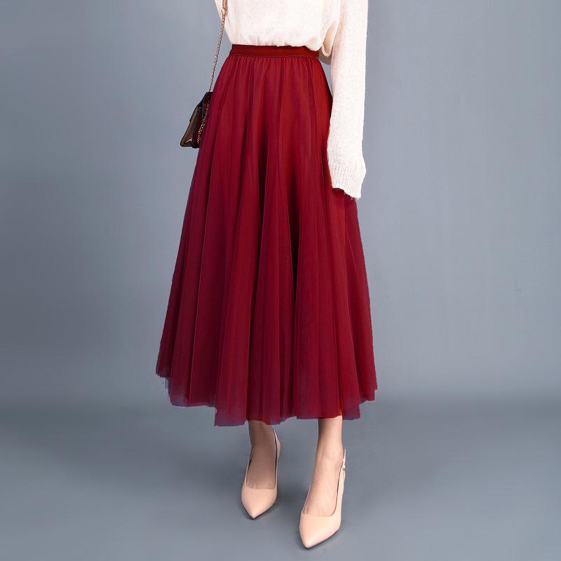 Elegant A-Line Pleated High Waist Mesh Skirt - Autumn Collection for Women