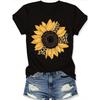 Women'S Summer Black Round Neck Short Sleeve T-Shirt Featuring A Sunflower Leopard Print, A Breathable Casual Design Perfect for Home,