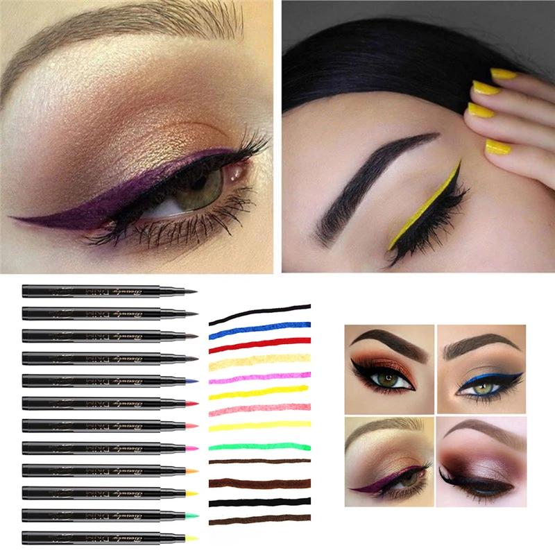 12-Color Matte Eyeliner Easy-To-Pigment Smooth Liquid Eyeliner Pen Non-Smudge Long-Lasting Fine Nib Liner Makeup Quick-Drying