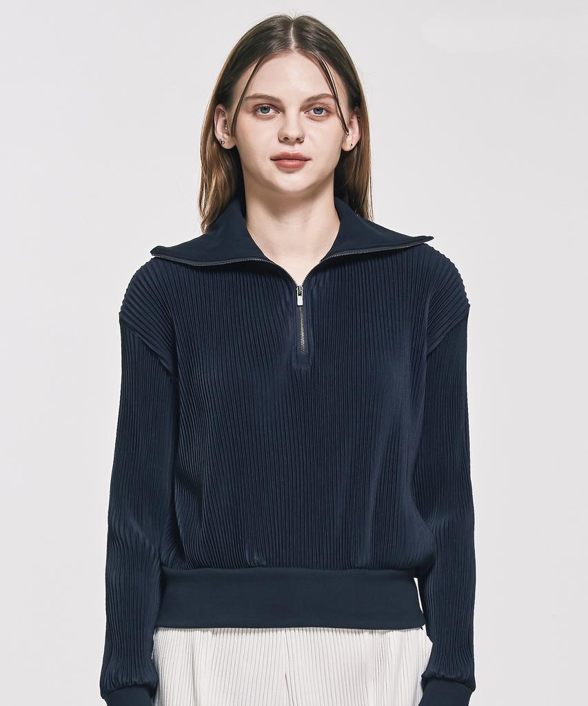 Waiowai Half-Zip Collared Pleated T-Shirt_2 Colors