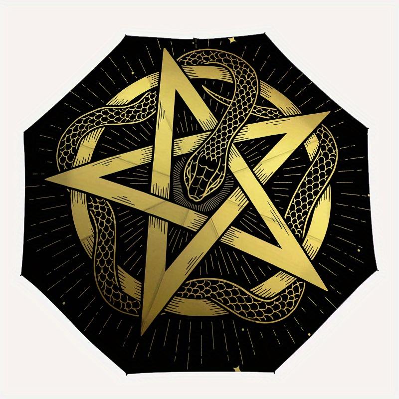 Golden Snake Pentagram Star Circular DecalUmbrella, Portable 3-Fold Umbrella for Men & Women,Christmas Gift ES99