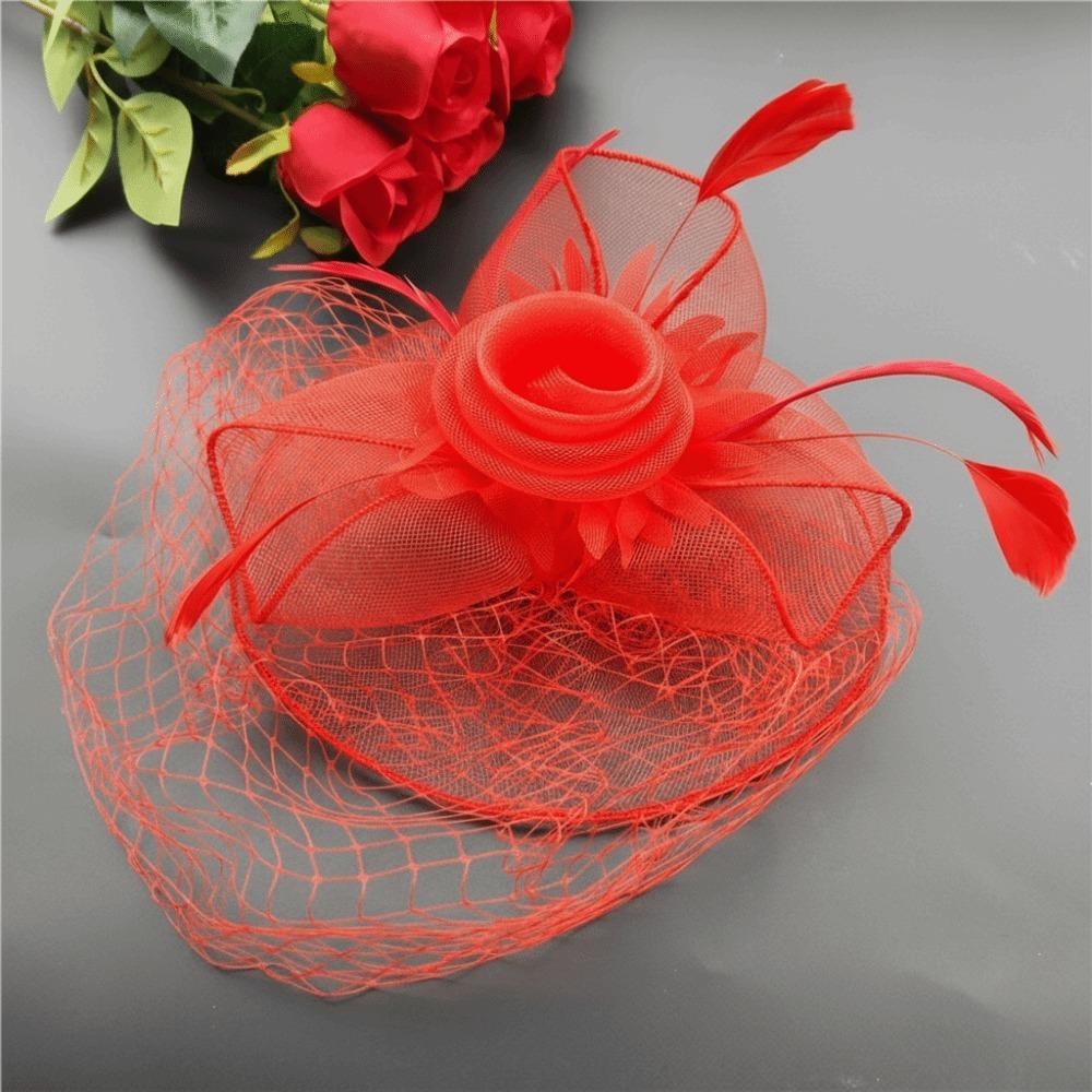 Vintage Style Fascinator Hat Exquisite Elegant Feather Mesh Veil Hat Sweet Bow Fancy Flower Hair Band Race Millinery