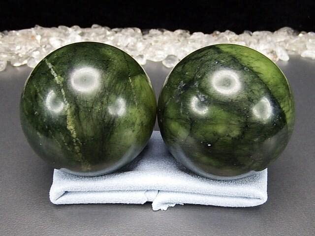 Set of 2 Serpentine Hand Massage Natural Stone Balls, Traveler's Charm,