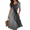 Women's Summer Casual Print V-Neck Short Sleeve Dress With Pockets