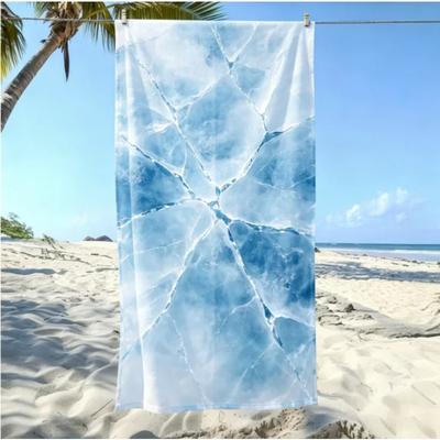 Toalha de Praia com Padrão Mármore Azul Minimalista Moderno Mármore de Verão Toalha de Piscina Grande Leve Abstrata Toalha de Praia Mármore Azul